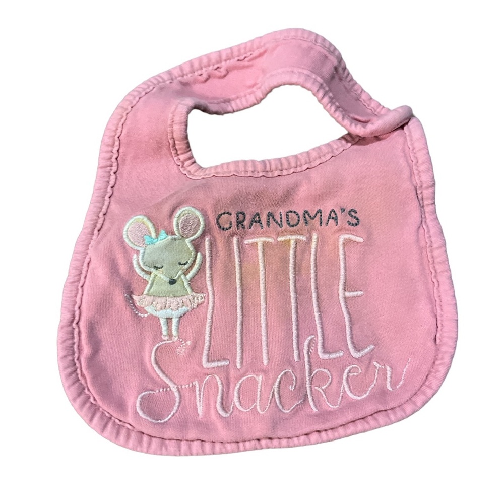 Pink and Gray Carter’s Bib “Grandma’s Little Snacker”